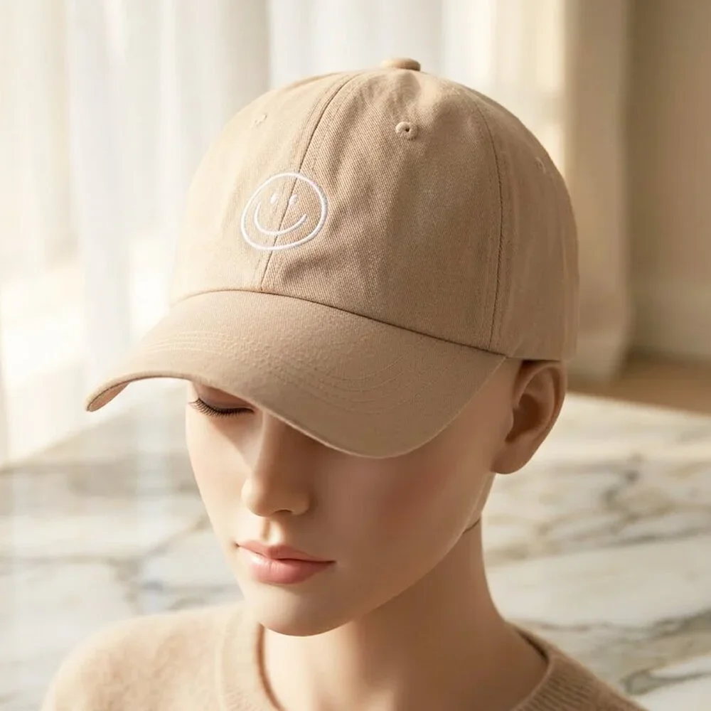 Tan Ladies Smiley Face Embroidered Hat - Picture 2 of 3